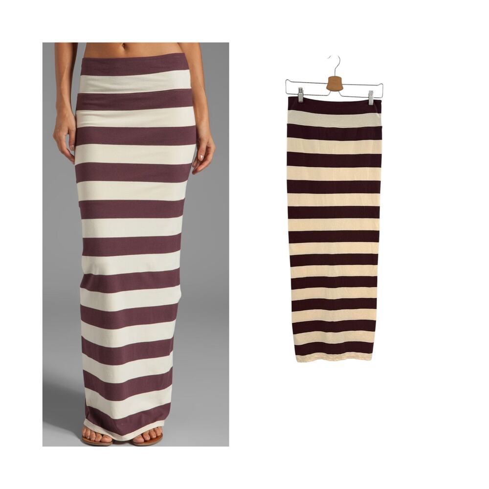 Free People Stripe Column Maxi Skirt Aubergine Oatmeal Stripe Knit Size Small